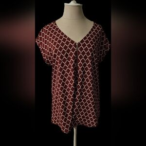 Express Vneck Half Zip Blouse Geometric Print